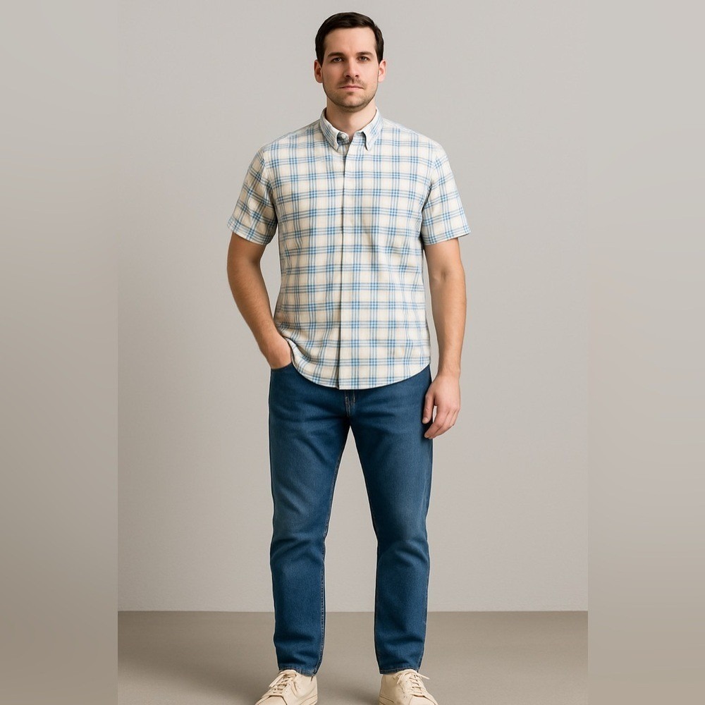 Customized Version by Dubinik Plaid Short Sleeve Button-Down Shirt – Size‎ L